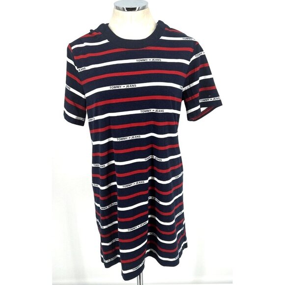 Tommy Jeans Dress Sz S Red White Blue Stretch Magnet Closure - Picture 1 of 6